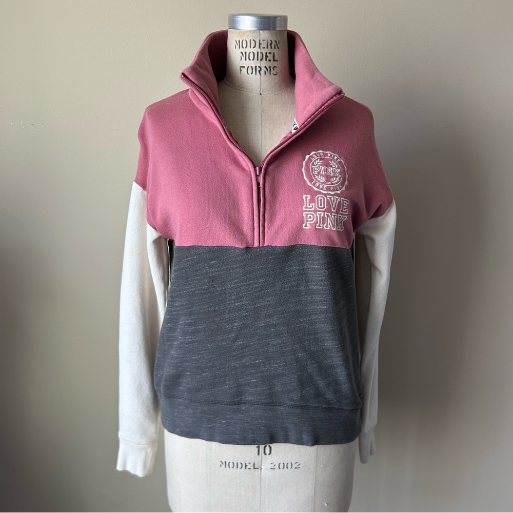 Victoria Secret Love PINK Quarter Zip Colorblock Pullover Sweater Women’s Sz Xs